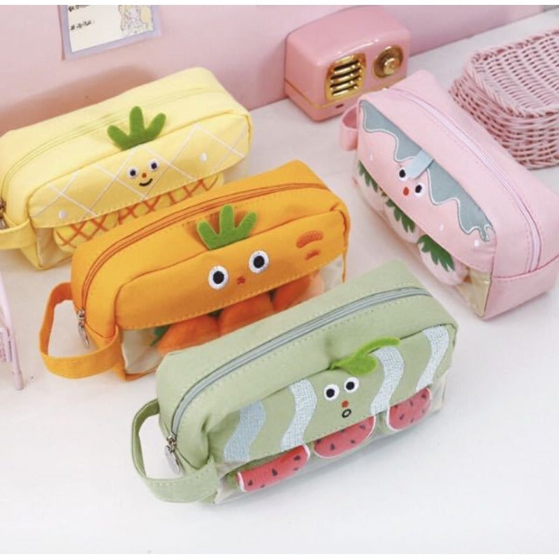 Wholesale Cartoon Ft and Vegetable Canvas Pencil Bag