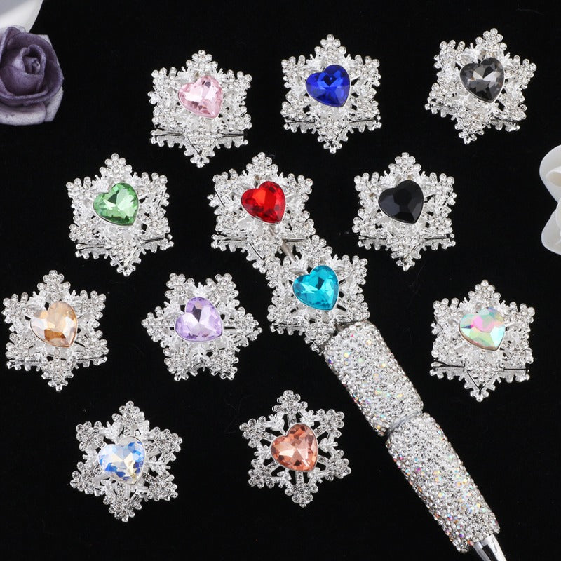 Wholesale Alloy Snowflake Beads Double-sided Heart-shaped Zircon Straight Hole Beads DIY Mobile Phone Chain Beads
