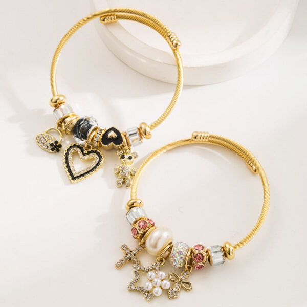 Wholesale Fashion Stainless Steel Open Heart Cross Bear Diamond Bracelet