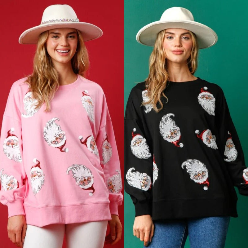 Wholesale Autumn and Winter Round Neck Casual Loose Christmas Sequin Women Clothes