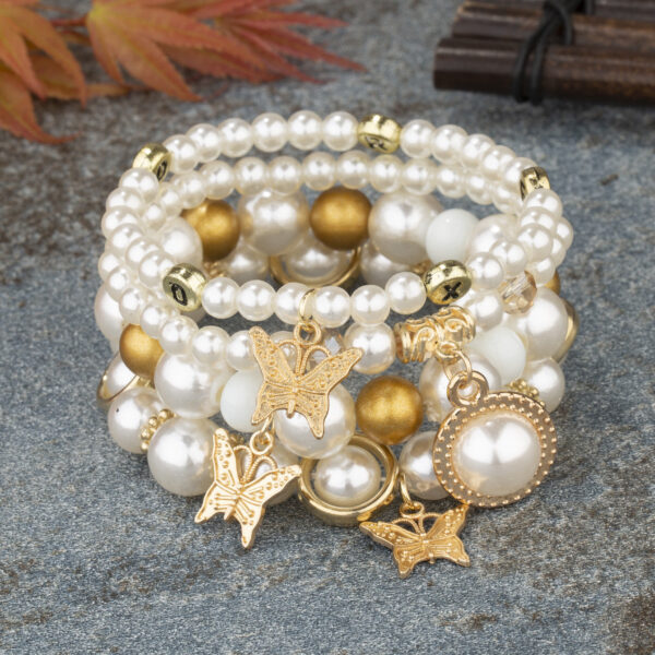 Wholesale Pearl Butterfly Stretch Multilayer Acrylic Bracelet