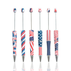 Wholesale Beadable Pens Independence Day Flag Print Plastic Pen DIY for Beaded