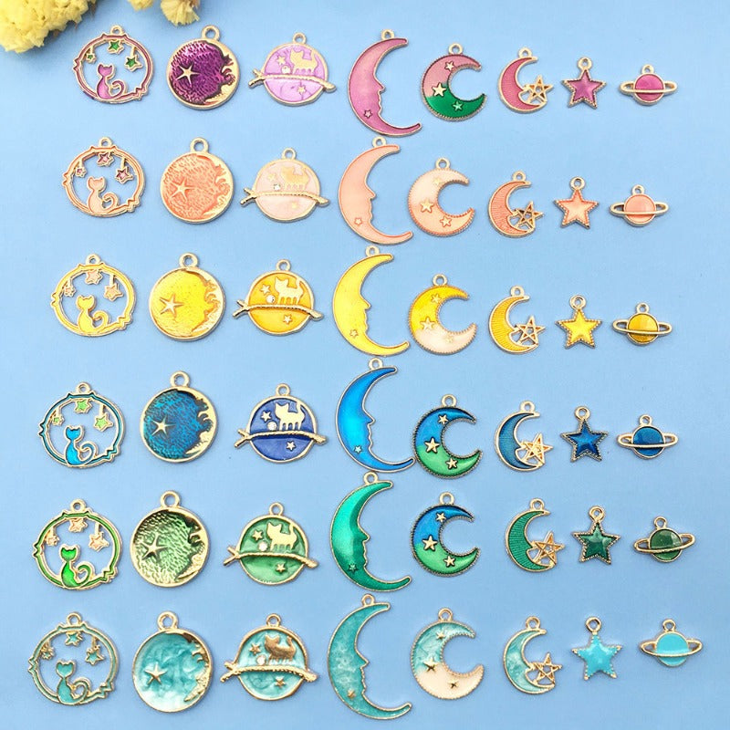 Wholesale Moon Starry Sky Stars Pentagram ip Oil Alloy Pendant DIY Necklace Pendant Aessories