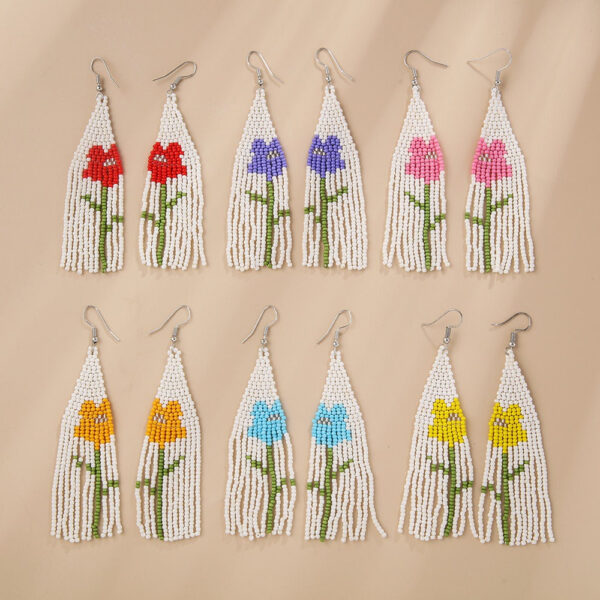 Wholesale Boho Flower Rice Beads Tassel Hand Braided Earrings