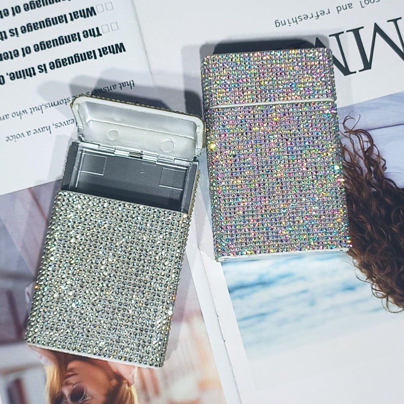 Wholesale Diamond Studded Women's Concealed Button Push-pull Personalized Sparkling Diamond Cigarette Box