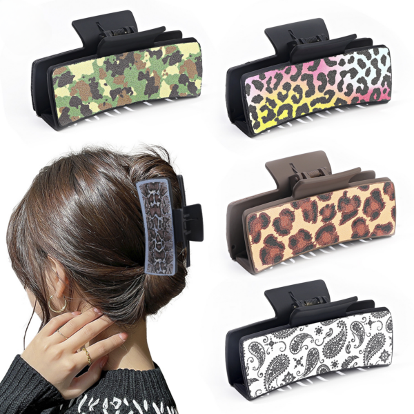 0f3c10511f4df0ec6ed09b54f4bcb380 Wholesale Leather Leopard Retro Square Clip Cashew PU Shark Clip