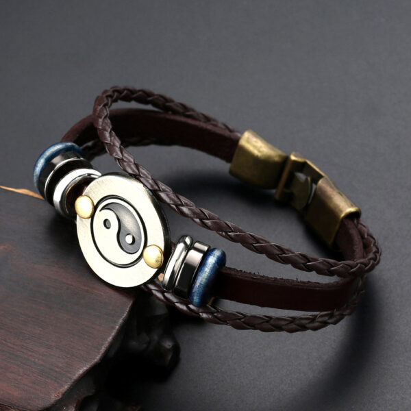 Wholesale Minimalist Alloy Bagua Woven Cowhide Bracelet