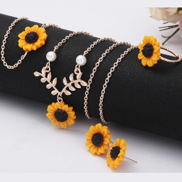 Wholesale Resin Sunflower Necklace Earrings Ring Bracelet Set of Four