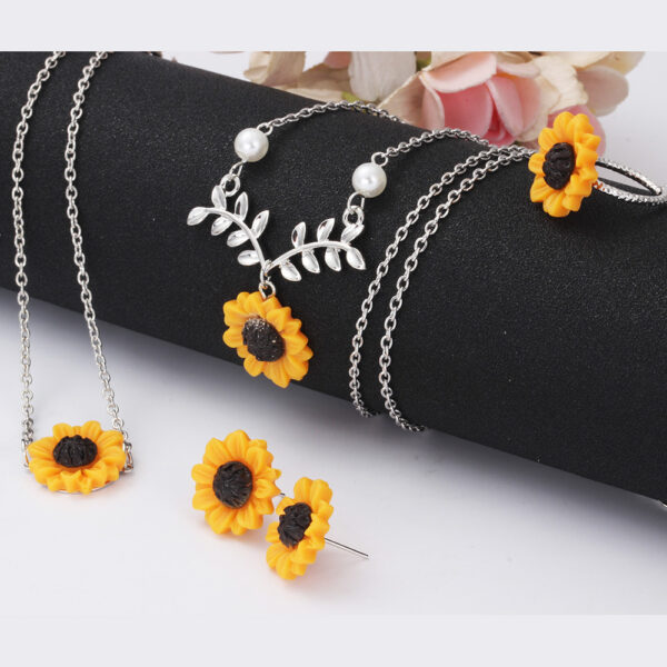 Wholesale Resin Sunflower Necklace Earrings Ring Bracelet Set of Four