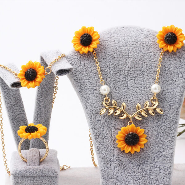 Wholesale Resin Sunflower Necklace Earrings Ring Bracelet Set of Four
