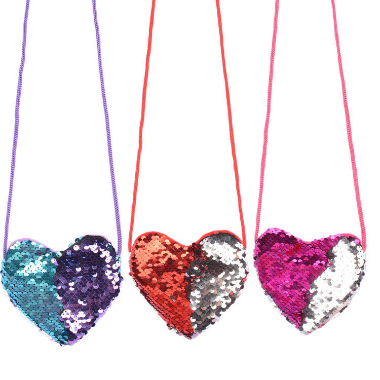 Wholesale Pu Sequin Lanyard Bag Love Chilen Coin Purse