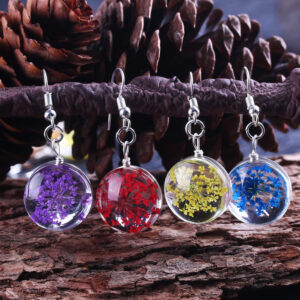 Wholesale Dried Flower Glass Ball Earrings