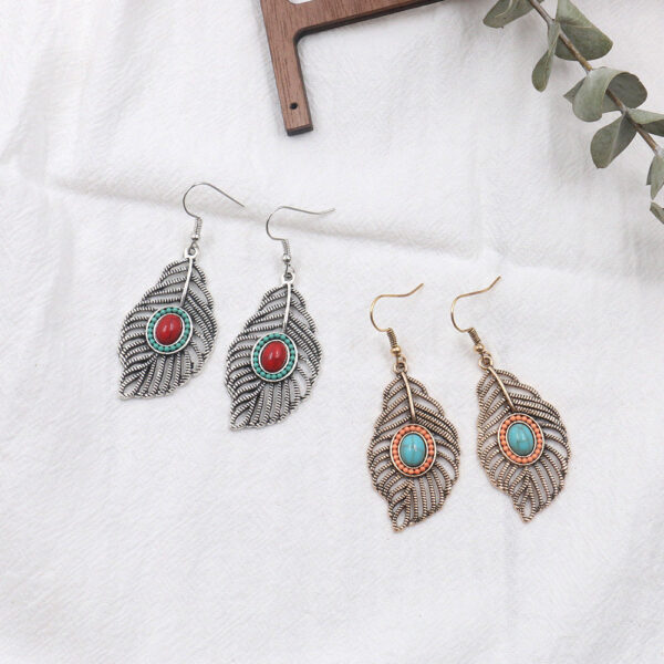 Wholesale Leaf Inlaid Ruby Alloy Earrings