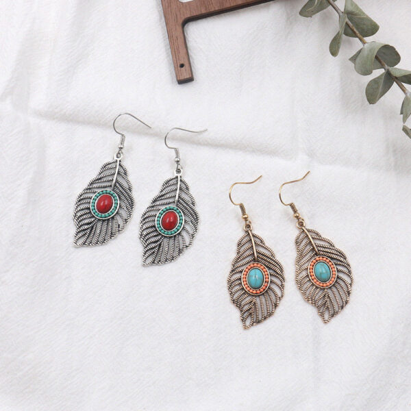 Wholesale Leaf Inlaid Ruby Alloy Earrings