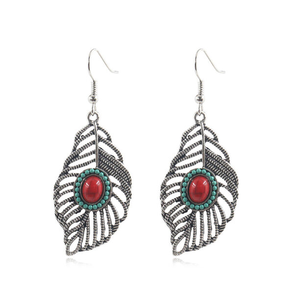Wholesale Leaf Inlaid Ruby Alloy Earrings