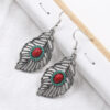 Wholesale Leaf Inlaid Ruby Alloy Earrings