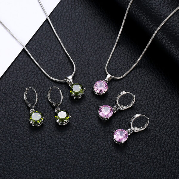 Wholesale Round Multicolor Zircon Necklace and Earring Jewelry Set