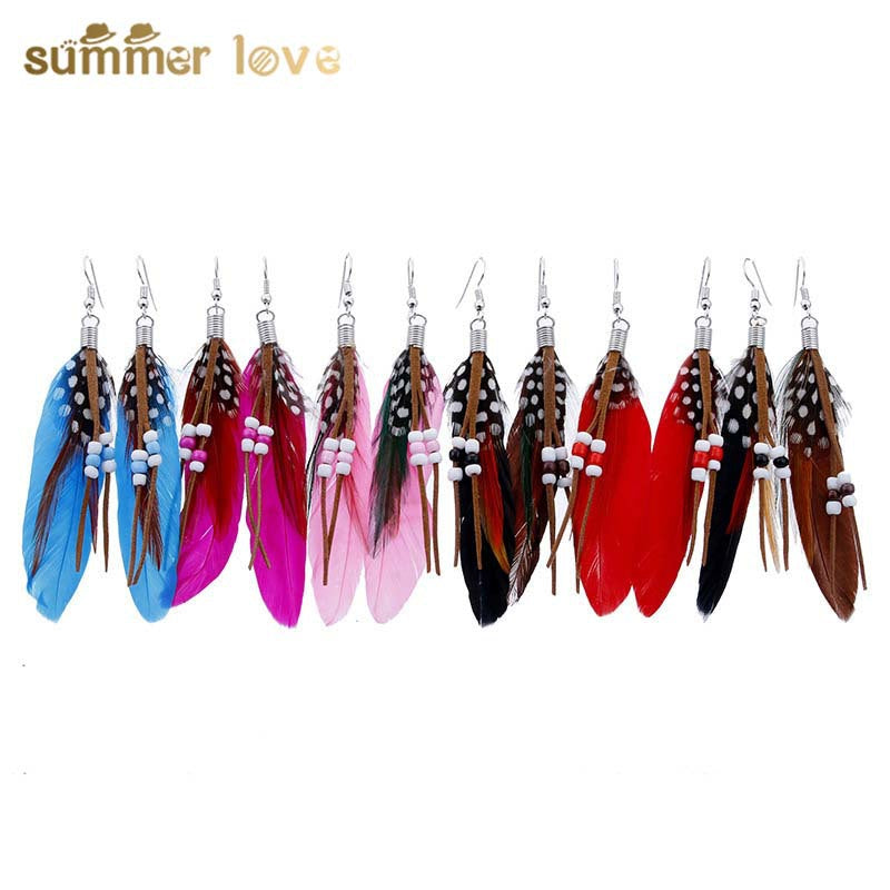 Wholesale Bohemian Tassel Feather Earrings