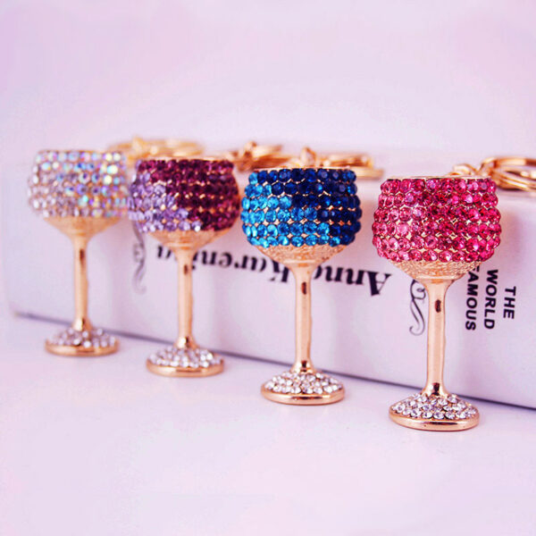 Wholesale Zinc Alloy Diamond Crystal Wine Glass Key Chain