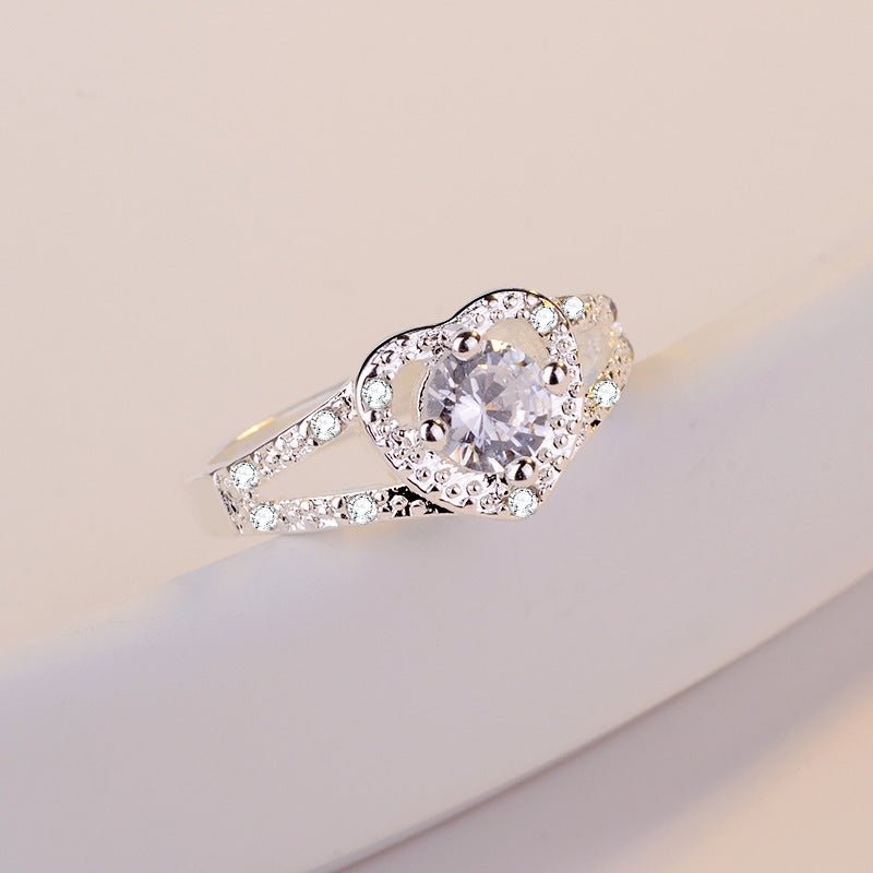 Wholesale Heart Diamond Sier Plated Rings Copper