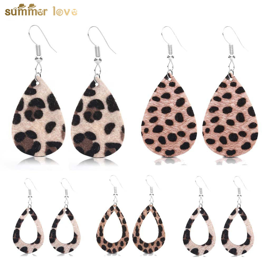Wholesale PU Leopard Print Water oplets Earrings
