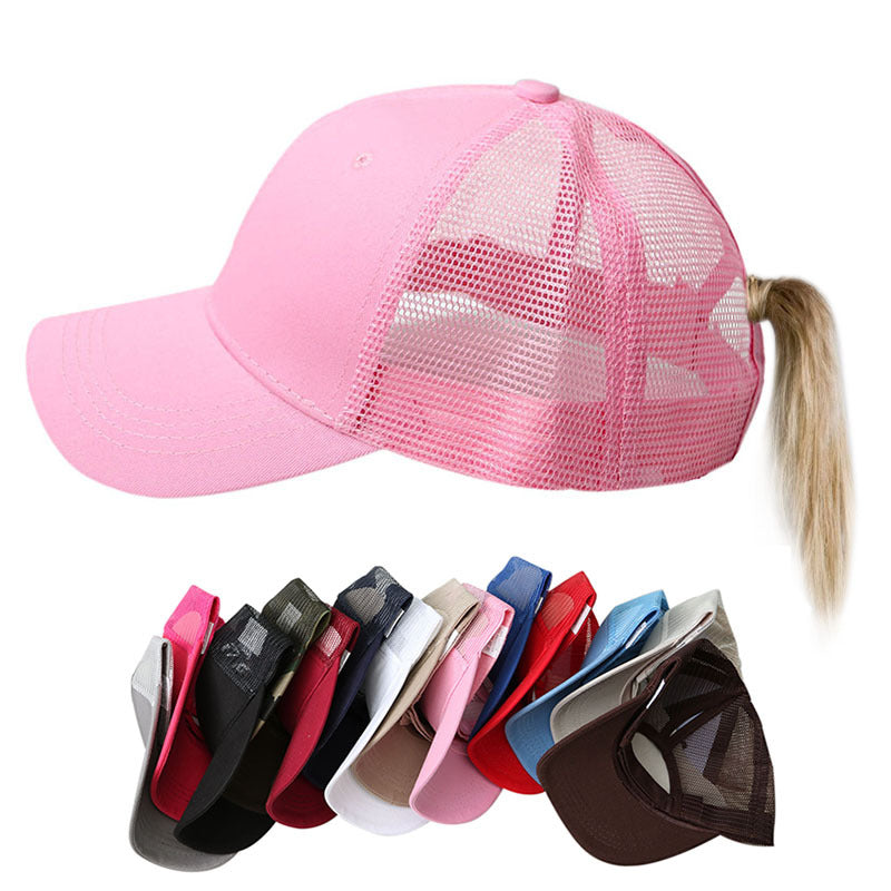 Wholesale Mesh Cotton Back Opening Solid Color nytail Baseball Cap