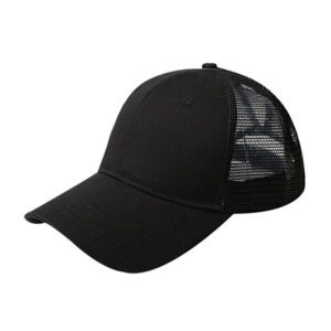Pony tail baseball net cap cotton-Black / Adjustable