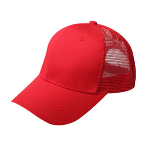 Horsetail baseball net cap cotton-Red / Adjustable
