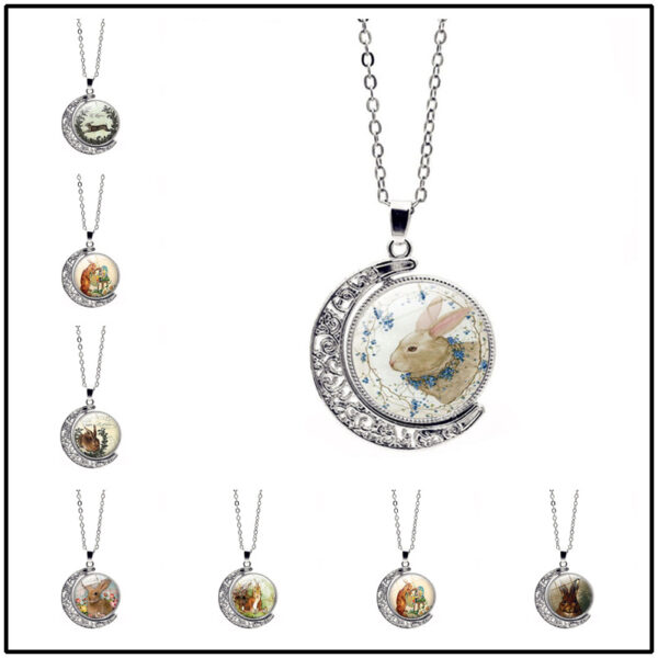 Wholesale Alloy Easter Bunny Reversible Rotating Moon Necklace
