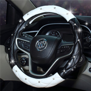 10648776244_976169212 Wholesale Faux Leather Diamond Car Steering Wheel Cover