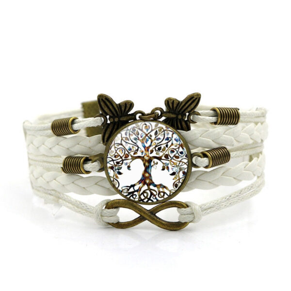Wholesale Tree Of Life Time Gemstone Hand Woven Glass Alloy Bracelet
