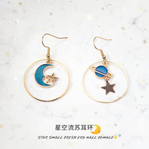 E1818-4 star and moon ear ring
