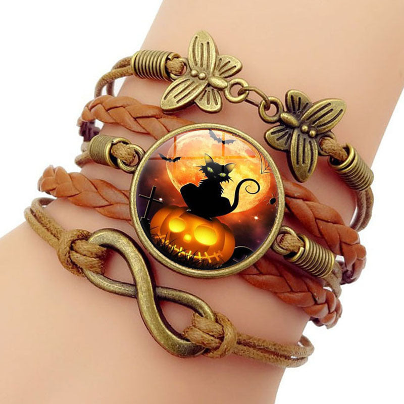Wholesale of New Black Cat Time Gemstone Butterfly 8-character Alloy Bracelet