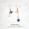 Wholesale Girl Heart Asymmetry Small Fresh Blue Starry Sky Moon Cosmic Planet Earrings