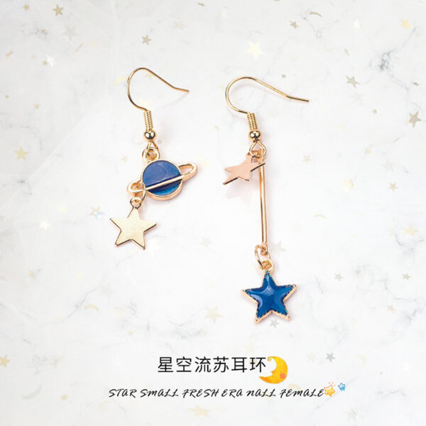 Wholesale Girl Heart Asymmetry Small Fresh Blue Starry Sky Moon Cosmic Planet Earrings