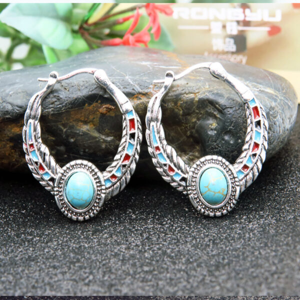 Wholesale Turquoise Eagle Feather Metal Earrings