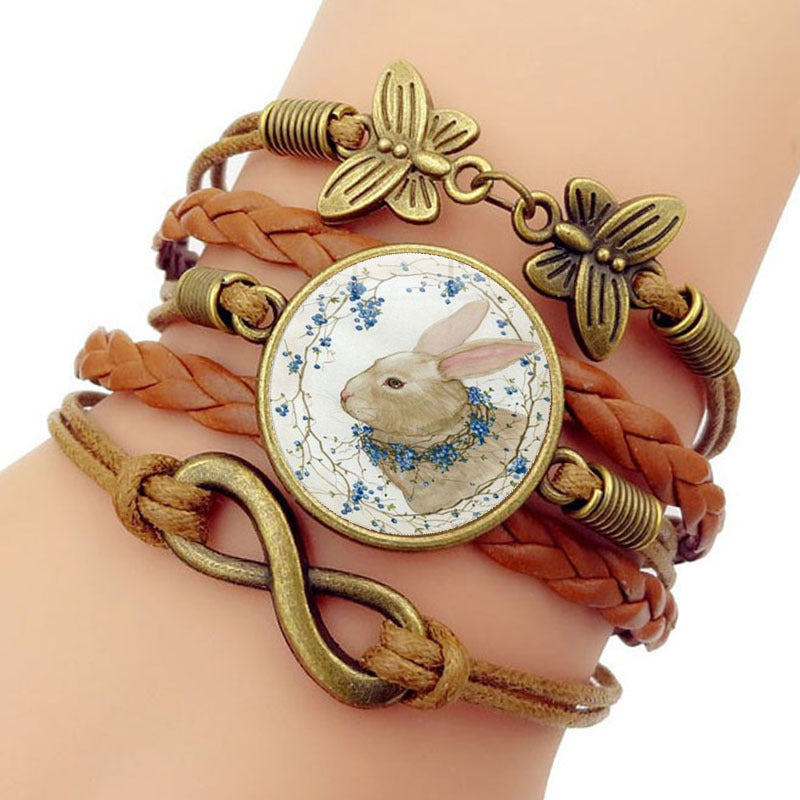 Wholesale Easter Rabbit Time Gemstone Butterfly 8-character Combination Alloy Bracelet
