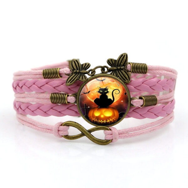 Wholesale of New Halloween Black Cat Time Gemstone Butterfly 8-character Alloy Bracelet