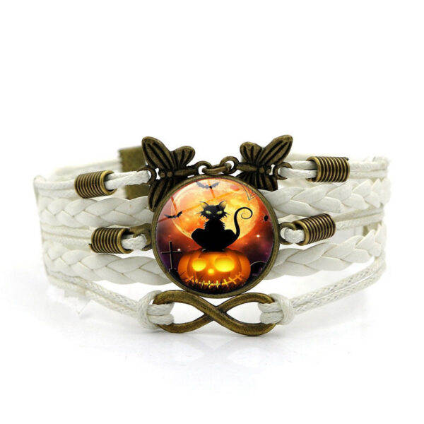 Wholesale of New Halloween Black Cat Time Gemstone Butterfly 8-character Alloy Bracelet