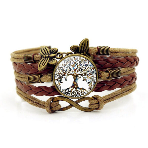 Wholesale Tree Of Life Time Gemstone Hand Woven Glass Alloy Bracelet