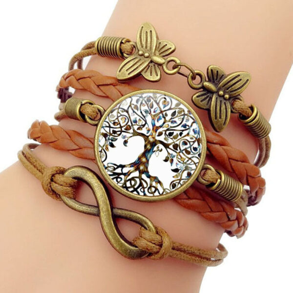 Wholesale Tree Of Life Time Gemstone Hand Woven Glass Alloy Bracelet