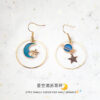 Wholesale Girl Heart Asymmetry Small Fresh Blue Starry Sky Moon Cosmic Planet Earrings