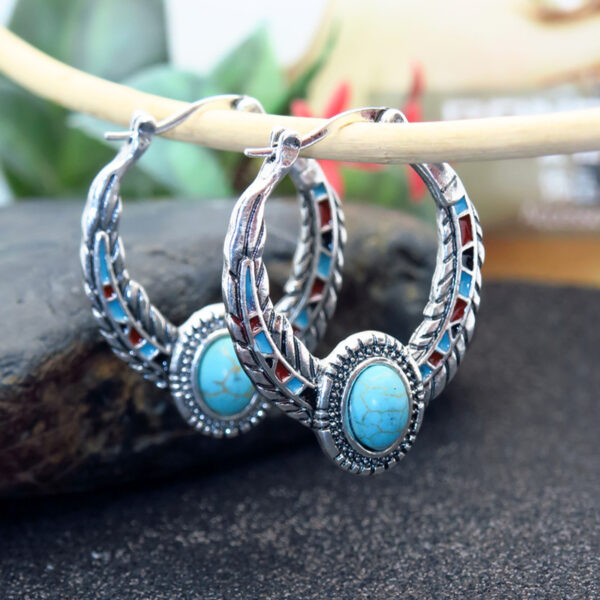 Wholesale Turquoise Eagle Feather Metal Earrings
