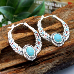 10753037504_731362266 Wholesale Turquoise Eagle Feather Metal Earrings