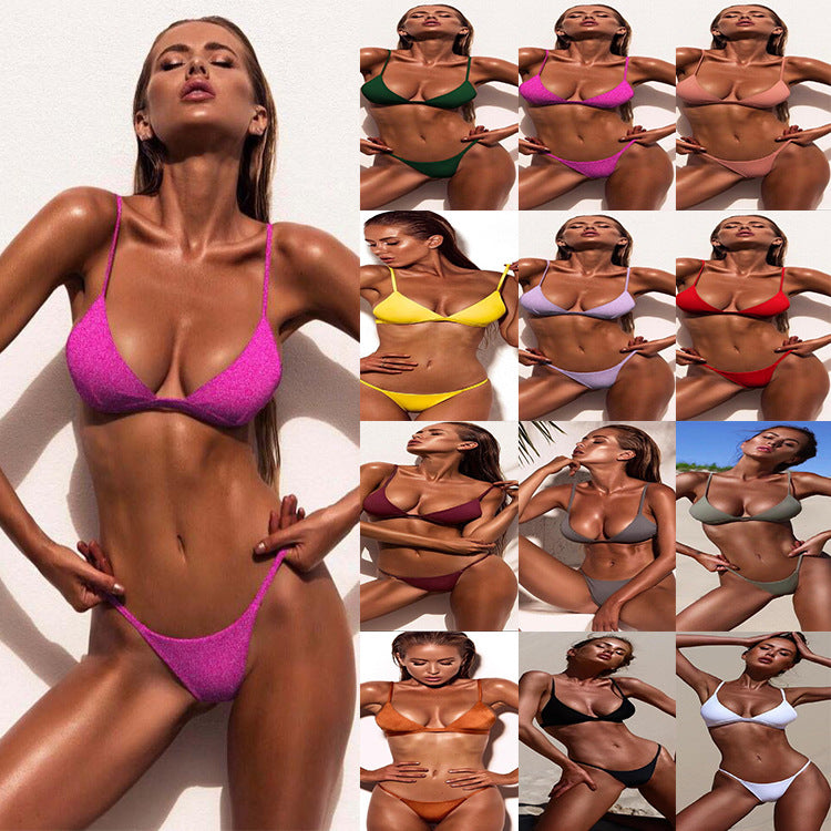 Wholesale Ladies Split Solid Color Swimwear