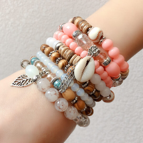 10766565466_108287258 Wholesale Color Matching Shell Elastic Cord Multi Layer Beaded Bracelet