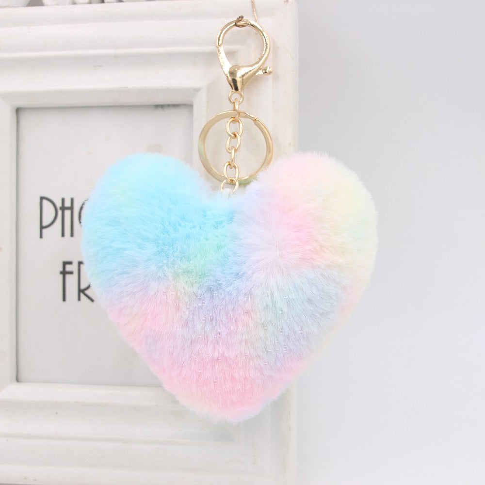 Wholesale Color Love Cute Fur Ball Plush Key Chain