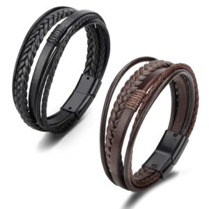 Wholesale Leather Cord Hand Woven Men Bracelet