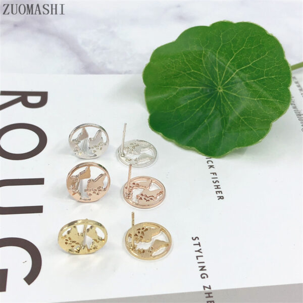 10835043370_948639735 Wholesale World Map Alloy Ear Studs