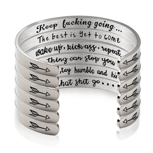 Wholesale Stainless Steel C-Shape Opening Lettering KEEP FUCKING GOING Bracelet